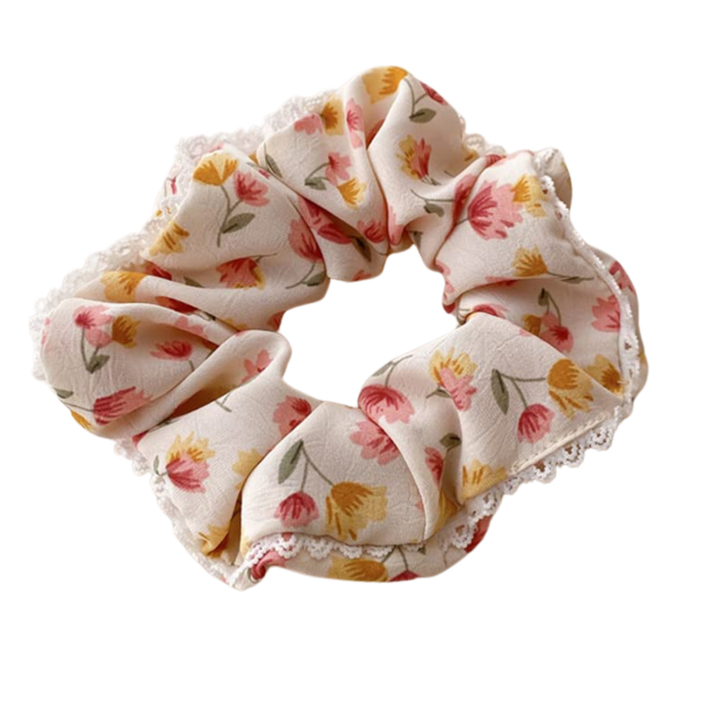 Pink and Yellow Dainty Flower Scrunchie
