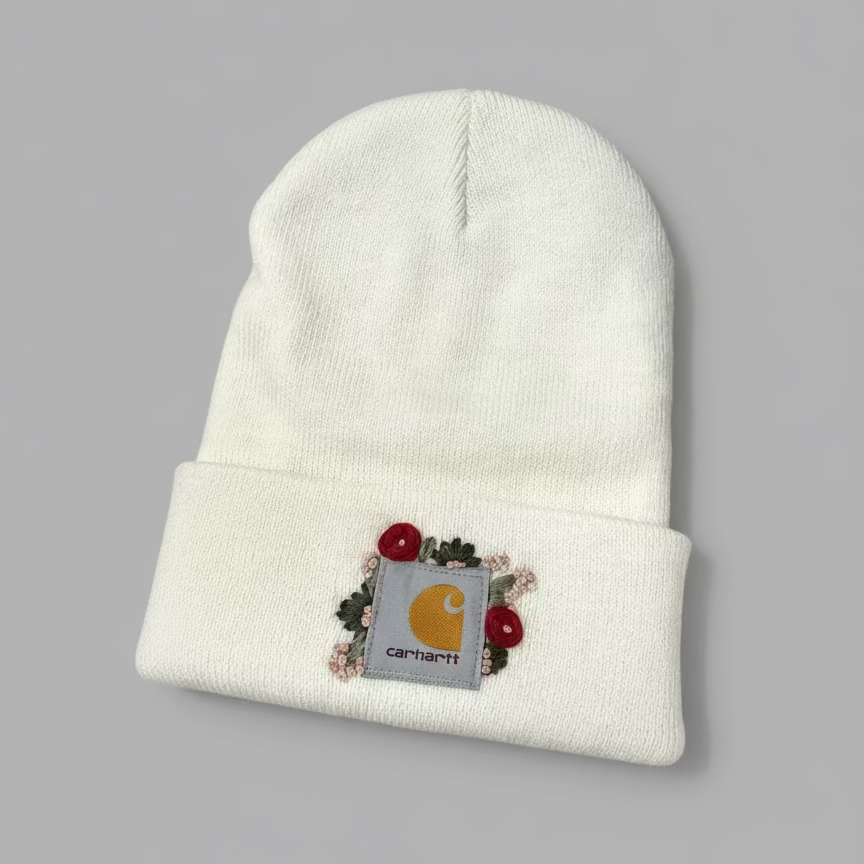 Floral Hand Embroidered Beanie