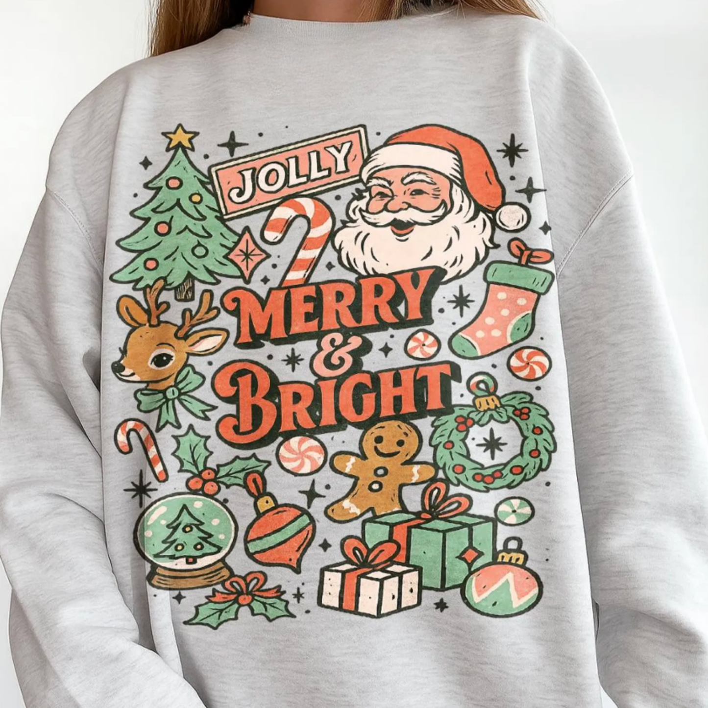 Retro Merry and Bright Christmas Sweatshirt