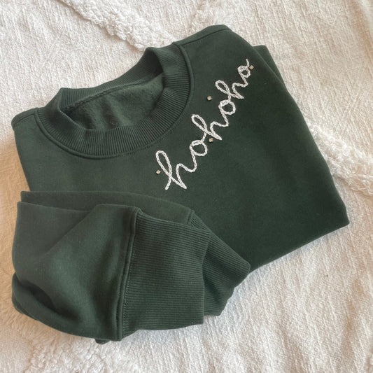 Hand Embroidered Ho,Ho,Ho Sweatshirt